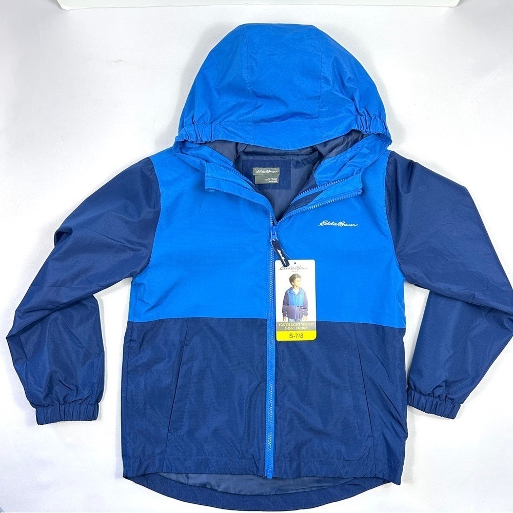 Youth Hooded Jacket Lightweight Two-Tone Blue‎ Size Small 7-8 Eddie Bauer